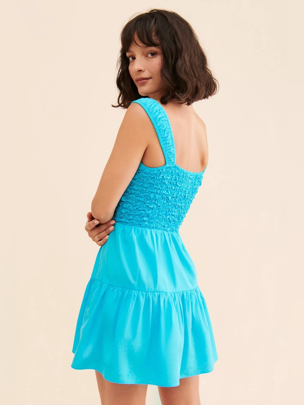 Saylor Mariah Smocked Mini Dress Turquoise Size Small - Picture 2 of 9